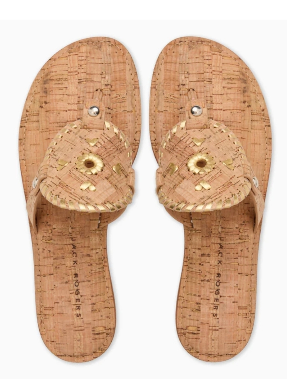 Jack Rogers Cork Jenna Sandals with Gold Accents